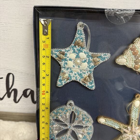 Tommy Bahama Fly By Night Beaded Seashell Starfish Sand Dollar Ornaments (4) NIB - Picture 5 of 9